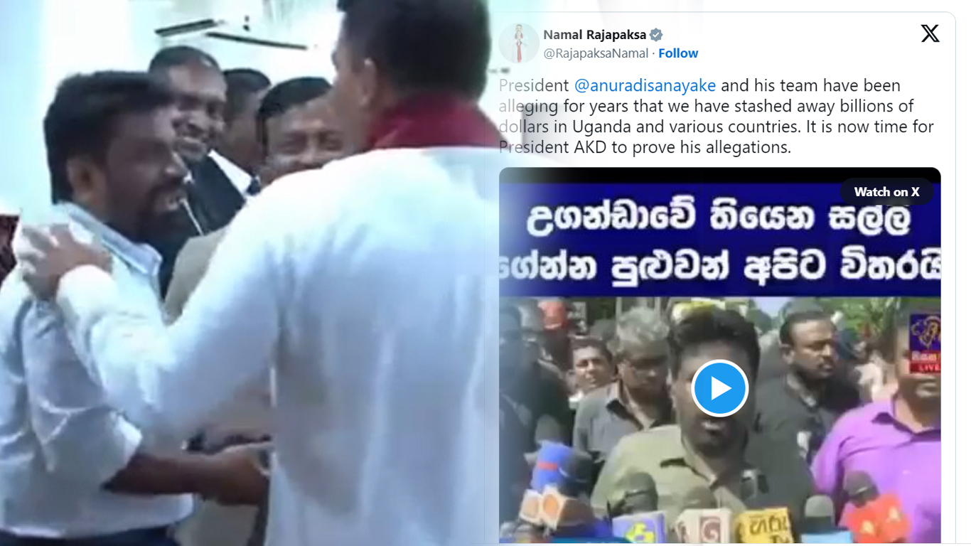 ‘දැන් චෝදනා ඔප්පු කිරීමට අනුරට කාලය ඇවිල්ලා’ නාමල්ගෙන් ජනපතිට අභියෝගයක්..!